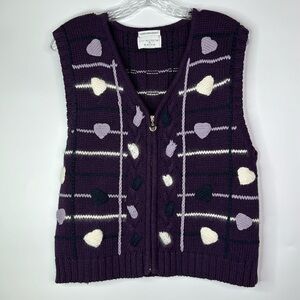 Christopher & Banks Hand Embroidered Purple Heart Zip Sweater Vest Large